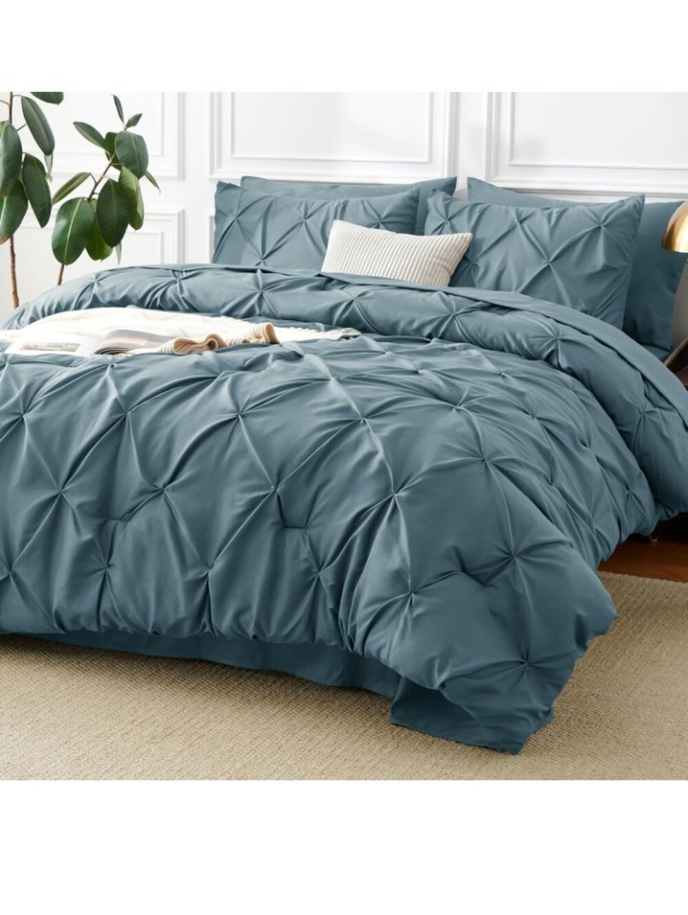 California King Comforter Set Mineral Blue, 7 Pieces Bed in a Bag All Season